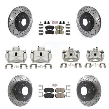 Front Rear Brake Coat Caliper Drill Slot Rotor Ceramic Pad Kit (10Pc) For Hyundai Sonata KCD-100722N