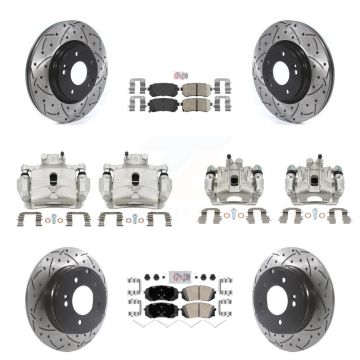 Front Rear Brake Coat Caliper Drill Slot Rotor Ceramic Pad Kit (10Pc) For Hyundai Sonata KCD-100725N