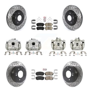 Front Rear Brake Coated Caliper Drilled Slot Rotor Ceramic Pad Kit (10Pc) For Kia Optima KCD-100726N