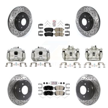 Front Rear Brake Coated Caliper Drilled Slot Rotor Ceramic Pad Kit (10Pc) For Kia Optima KCD-100727N
