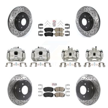 Front Rear Brake Coated Caliper Drilled Slot Rotor Ceramic Pad Kit (10Pc) For Kia Optima KCD-100728N