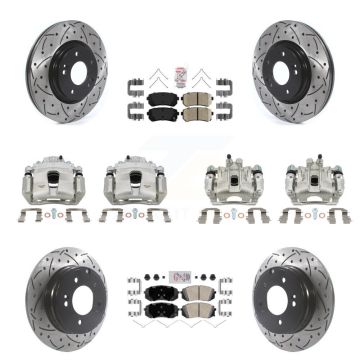 Front Rear Brake Coated Caliper Drilled Slot Rotor Ceramic Pad Kit (10Pc) For Kia Optima KCD-100729N