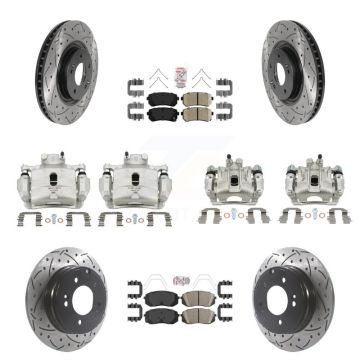 Front Rear Brake Coated Caliper Drilled Slot Rotor Ceramic Pad Kit (10Pc) For Kia Optima KCD-100730N
