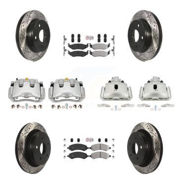 Front Rear Brake Coat Caliper Drill Slot Rotor Semi-Metallic Pad Kit (10Pc) For Ram 1500 KCD-100731N