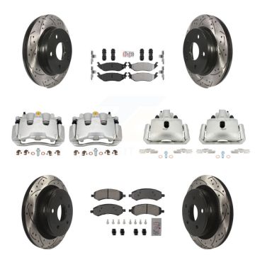 Front Rear Brake Coat Caliper Drill Slot Rotor Semi-Metallic Pad Kit (10Pc) For Ram 1500 KCD-100733N