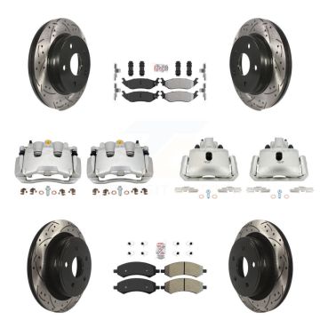 Front Rear Brake Coat Caliper Drill Slot Rotor Semi-Metallic Pad Kit (10Pc) For Ram 1500 KCD-100735N