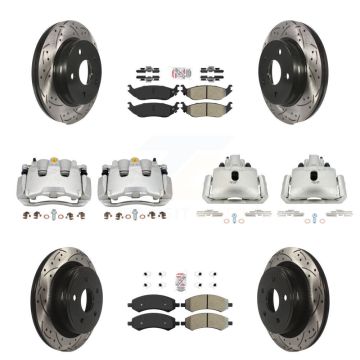 Front Rear Brake Coat Caliper Drill Slot Rotor Semi-Metallic Pad Kit (10Pc) For Ram 1500 KCD-100736N