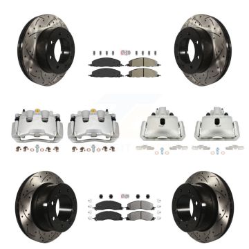 Front Rear Brake Coat Caliper Drill Slot Rotor Semi-Metallic Pad Kit (10Pc) For Ram 1500 KCD-100738N