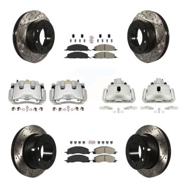 Front Rear Brake Coat Caliper Drill Slot Rotor Semi-Metallic Pad Kit (10Pc) For Ram 1500 KCD-100739N