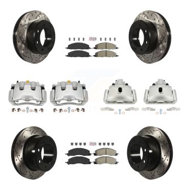 Front Rear Brake Coat Caliper Drill Slot Rotor Semi-Metallic Pad Kit (10Pc) For Ram 1500 KCD-100740N