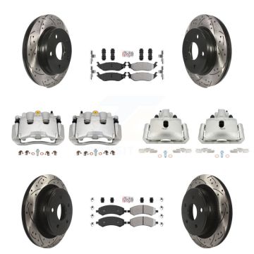 Front Rear Brake Coat Caliper Drill Slot Rotor Semi-Metallic Pad Kit (10Pc) For Chrysler KCD-100741N