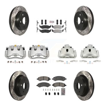 Front Rear Brake Coat Caliper Drill Slot Rotor Semi-Metallic Pad Kit (10Pc) For Chrysler KCD-100743N