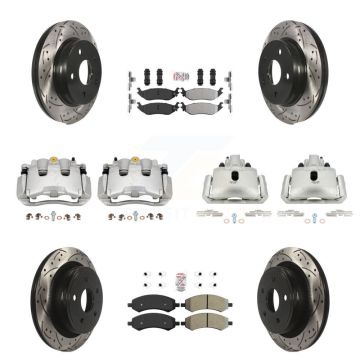 Front Rear Brake Coat Caliper Drill Slot Rotor Semi-Metallic Pad Kit (10Pc) For Chrysler KCD-100745N