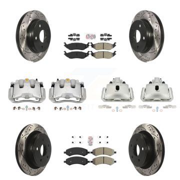 Front Rear Brake Coat Caliper Drill Slot Rotor Semi-Metallic Pad Kit (10Pc) For Chrysler KCD-100746N