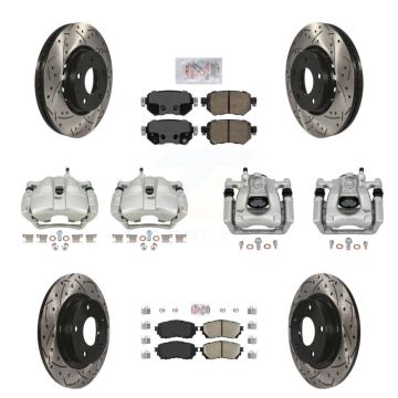 Front Rear Disc Brake Coated Caliper Drill Slot Rotor Ceramic Pad Kit (10Pc) For Mazda 6 KCD-100750N