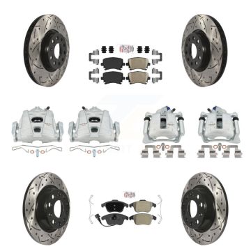 Front Rear Disc Brake Coated Caliper Drill Slotted Rotors Ameribrakes Pad Kit (10Pc) For KCD-100751N