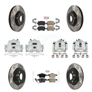 Front Rear Disc Brake Coated Caliper Drill Slotted Rotors Ameribrakes Pad Kit (10Pc) For KCD-100752N