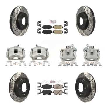 Front Rear Brake Caliper Drill Slotted Rotors Ceramic Pad Kit (10Pc) For Hyundai Elantra KCD-100753N