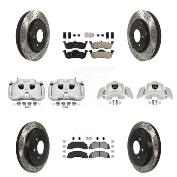 Front Rear Brake Caliper Drill Slot Rotors Semi-Metallic Pad Kit (10Pc) For Ford Lincoln KCD-100758N