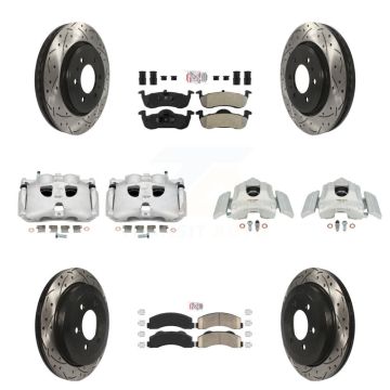 Front Rear Brake Caliper Drill Slot Rotor Ameribrakes Pad Kit (10Pc) For Ford Expedition KCD-100759N