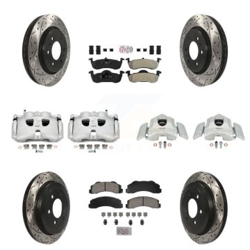Front Rear Brake Caliper Drill Slot Rotor Ameribrakes Pad Kit (10Pc) For Ford Expedition KCD-100760N