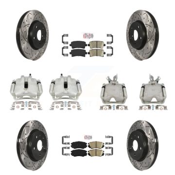 Front Rear Brake Caliper Drill Slotted Rotor Ceramic Pad Kit (10Pc) For Chevrolet Impala KCD-100767N