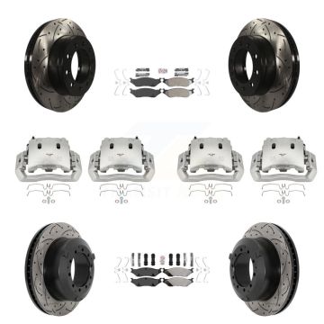 Front Rear Brake Caliper Drill Slotted Rotor Semi-Metallic Pad Kit (10Pc) For Ford F-450 KCD-100772N