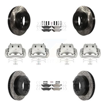 Front Rear Brake Caliper Drill Slotted Rotor Semi-Metallic Pad Kit (10Pc) For Ford F-450 KCD-100773N