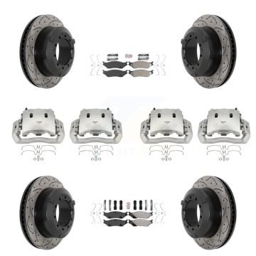Front Rear Disc Brake Coated Caliper Drilled Slot Rotor Semi-Metallic Pad Kit (10Pc) For KCD-100776N