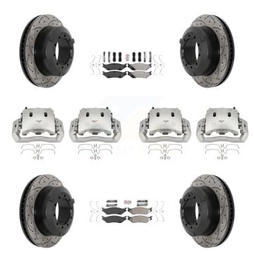 Front Rear Disc Brake Coated Caliper Drilled Slot Rotor Semi-Metallic Pad Kit (10Pc) For KCD-100777N