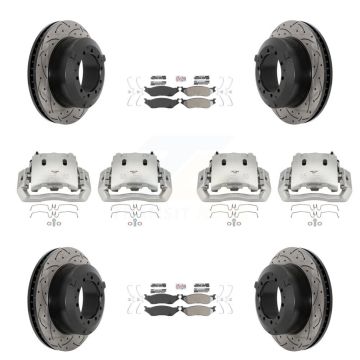 Front Rear Disc Brake Coated Caliper Drilled Slot Rotor Semi-Metallic Pad Kit (10Pc) For KCD-100778N
