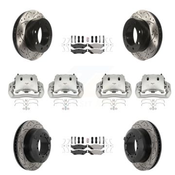 Front Rear Disc Brake Coated Caliper Drilled Slot Rotor Semi-Metallic Pad Kit (10Pc) For KCD-100779N