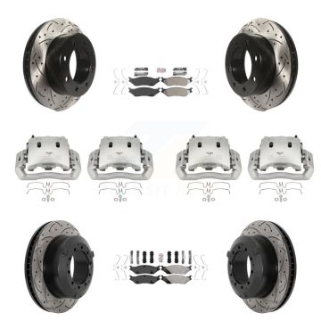 Front Rear Disc Brake Coated Caliper Drilled Slot Rotor Semi-Metallic Pad Kit (10Pc) For KCD-100780N