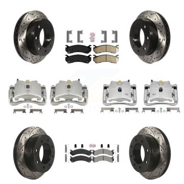Front Rear Brake Caliper Drilled Slot Rotor Ameribrakes Pad Kit (10Pc) For GMC Chevrolet KCD-100783N