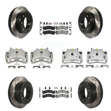 Front Rear Brake Caliper Drill Slot Rotor Semi-Metallic Pad Kit (10Pc) For GMC Chevrolet KCD-100784N