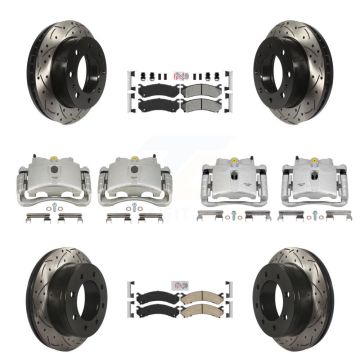 Front Rear Brake Caliper Drilled Slot Rotor Ameribrakes Pad Kit (10Pc) For GMC Chevrolet KCD-100786N