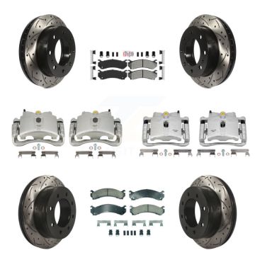 Front Rear Brake Caliper Drilled Slot Rotor Ameribrakes Pad Kit (10Pc) For GMC Chevrolet KCD-100788N