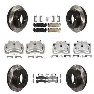 Front Rear Brake Caliper Drilled Slot Rotor Ameribrakes Pad Kit (10Pc) For GMC Chevrolet KCD-100789N