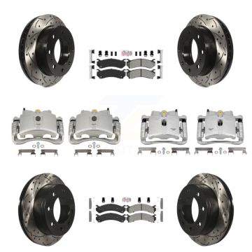 Front Rear Brake Caliper Drill Slot Rotor Semi-Metallic Pad Kit (10Pc) For GMC Chevrolet KCD-100790N
