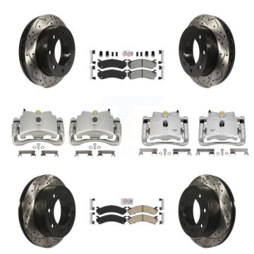 Front Rear Brake Caliper Drilled Slot Rotor Ameribrakes Pad Kit (10Pc) For GMC Chevrolet KCD-100792N