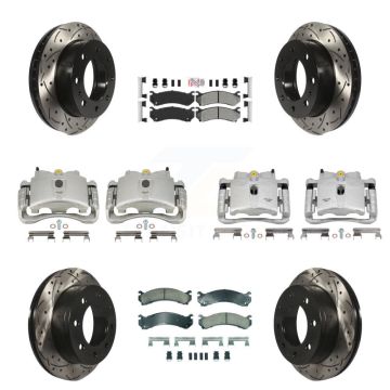 Front Rear Brake Caliper Drilled Slot Rotor Ameribrakes Pad Kit (10Pc) For GMC Chevrolet KCD-100794N
