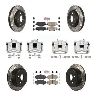 Front Rear Brake Coat Caliper Drill Slot Rotors Ceramic Pad Kit (10Pc) For Jeep Wrangler KCD-100795N