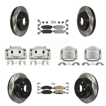 Front Rear Brake Caliper Drilled Slot Rotor Ameribrakes Pad Kit (10Pc) For Chevrolet GMC KCD-100805N