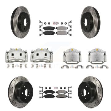 Front Rear Brake Caliper Drill Slot Rotor Semi-Metallic Pad Kit (10Pc) For Chevrolet GMC KCD-100807N