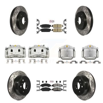 Front Rear Brake Caliper Drilled Slot Rotor Ameribrakes Pad Kit (10Pc) For Chevrolet GMC KCD-100808N