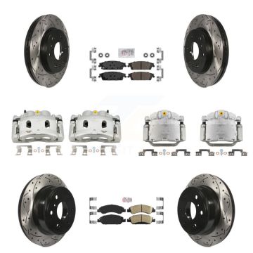 Front Rear Brake Caliper Drill Slot Rotor Ameribrakes Pad Kit (10Pc) For GMC Sierra 1500 KCD-100813N