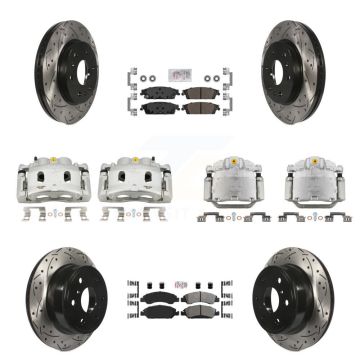 Front Rear Brake Caliper Drill Slot Rotor Semi-Metallic Pad Kit (10Pc) For GMC Sierra XL KCD-100816N