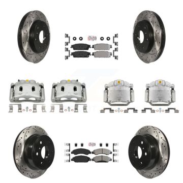 Front Rear Brake Caliper Drill Slot Rotor Semi-Metallic Pad Kit (10Pc) For Chevrolet GMC KCD-100818N