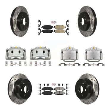 Front Rear Brake Caliper Drilled Slot Rotor Ameribrakes Pad Kit (10Pc) For Chevrolet GMC KCD-100819N