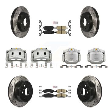 Front Rear Brake Caliper Drill Slot Rotor Ceramic Pad Kit (10Pc) For Chevrolet Silverado KCD-100825N